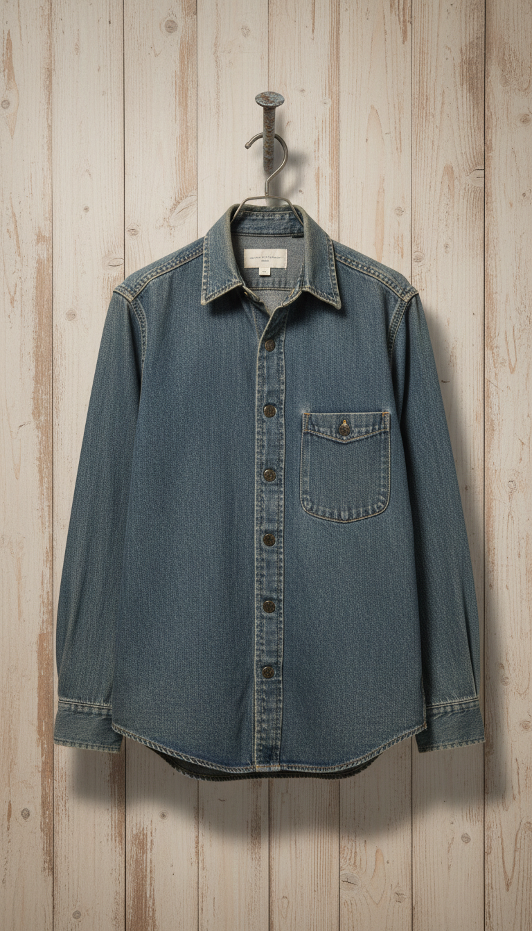Denim Work Shirt with Triple Stitching