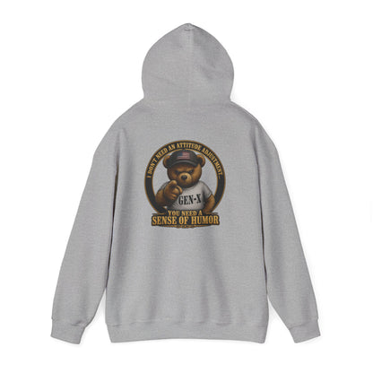 "You Need a Sense of Humor" Gen-X Bear Hoodie — Funny Retro Graphic Hoodie