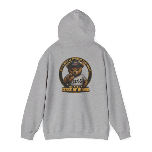 "You Need a Sense of Humor" Gen-X Bear Hoodie — Funny Retro Graphic Hoodie