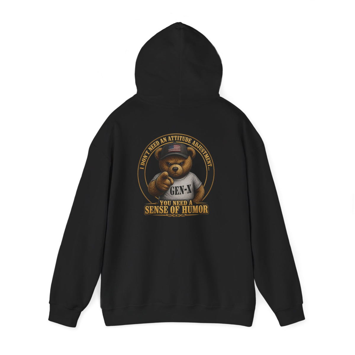 "You Need a Sense of Humor" Gen-X Bear Hoodie — Funny Retro Graphic Hoodie