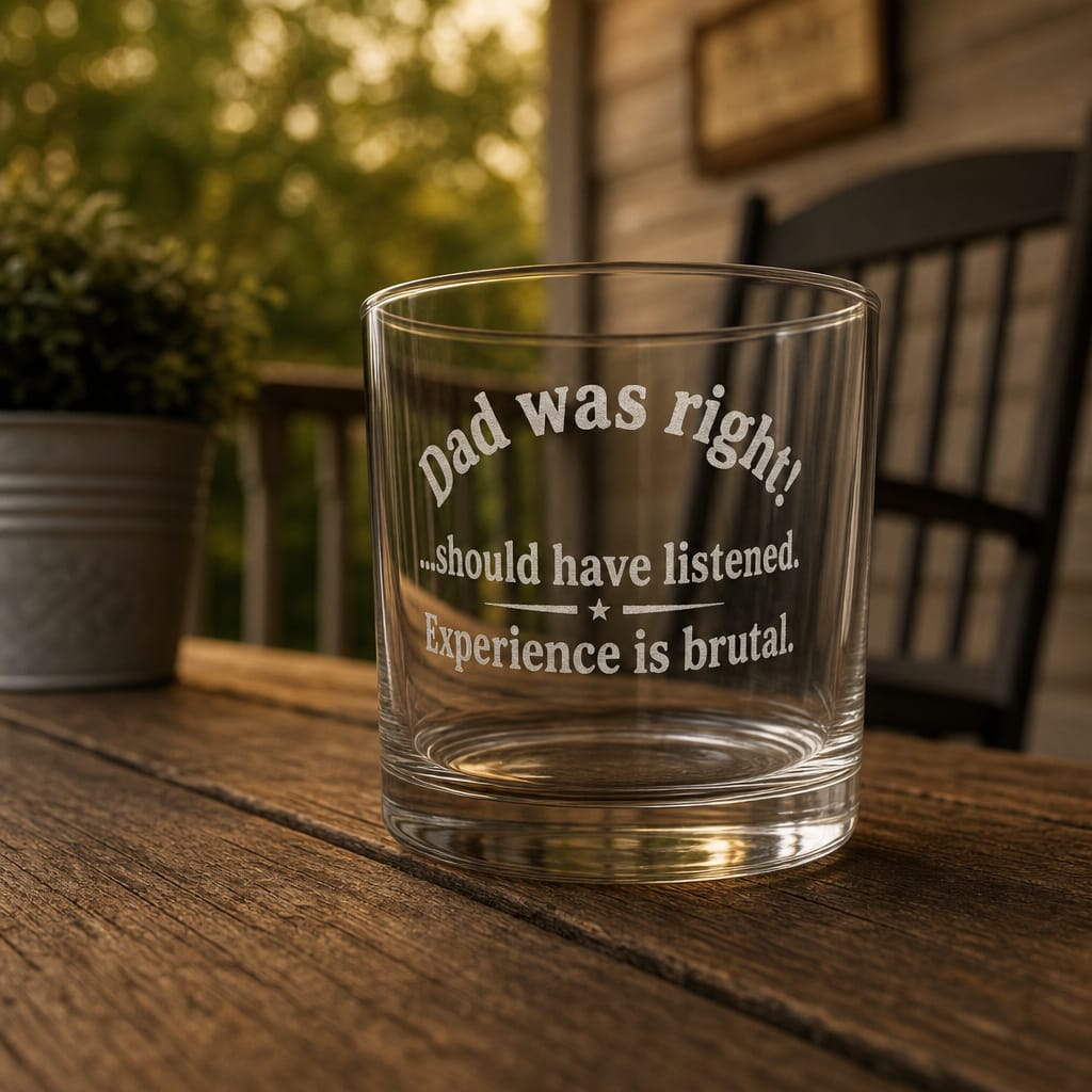 Engraved 10.5oz Whiskey Glass — Dad Was Right Keepsake