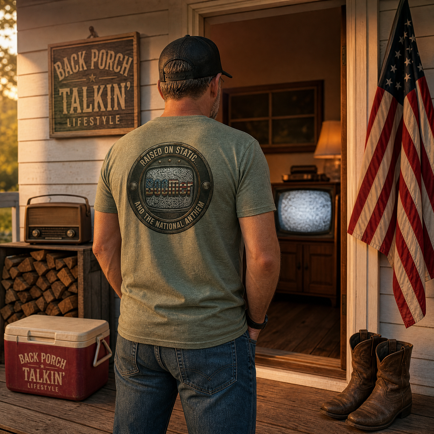 BOOMer: Raised on Static American Flag Tee and the National Anthem