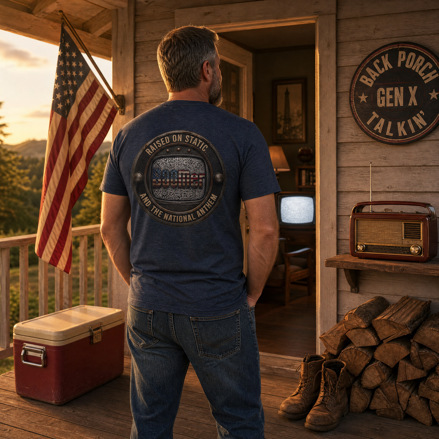 BOOMer: Raised on Static American Flag Tee and the National Anthem