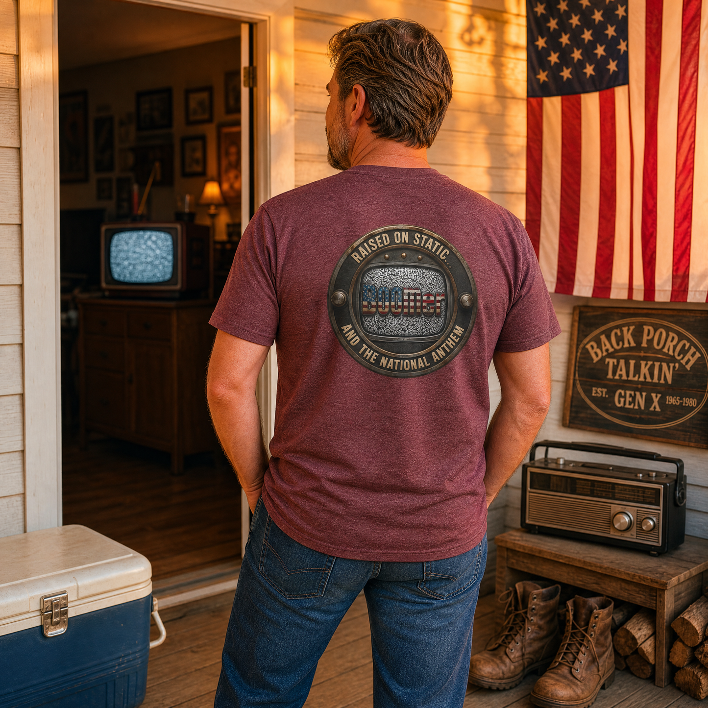 BOOMer: Raised on Static American Flag Tee and the National Anthem