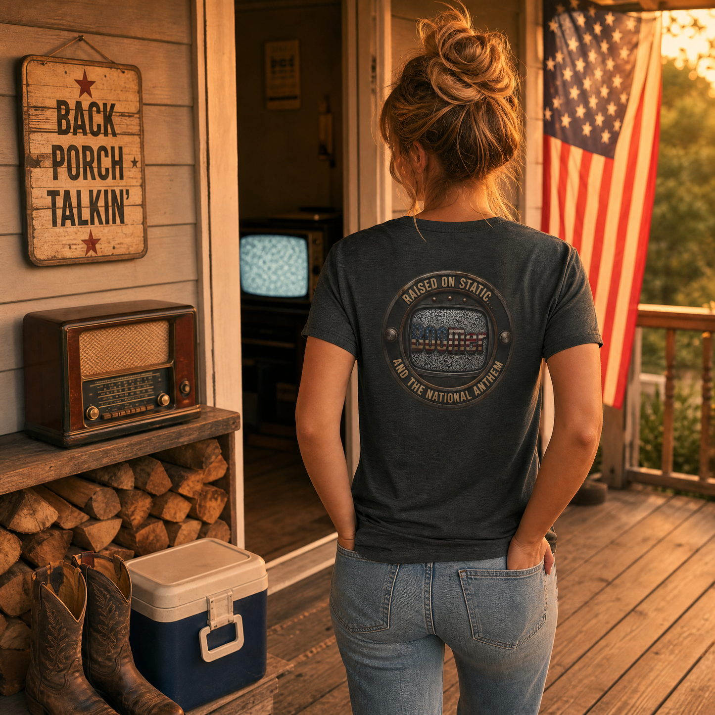 BOOMer: Raised on Static American Flag Tee and the National Anthem