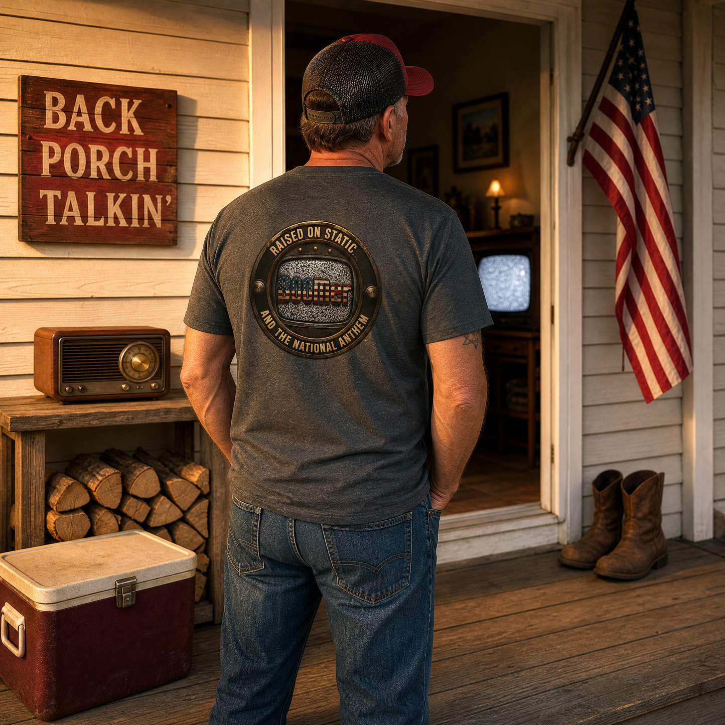 BOOMer: Raised on Static American Flag Tee and the National Anthem
