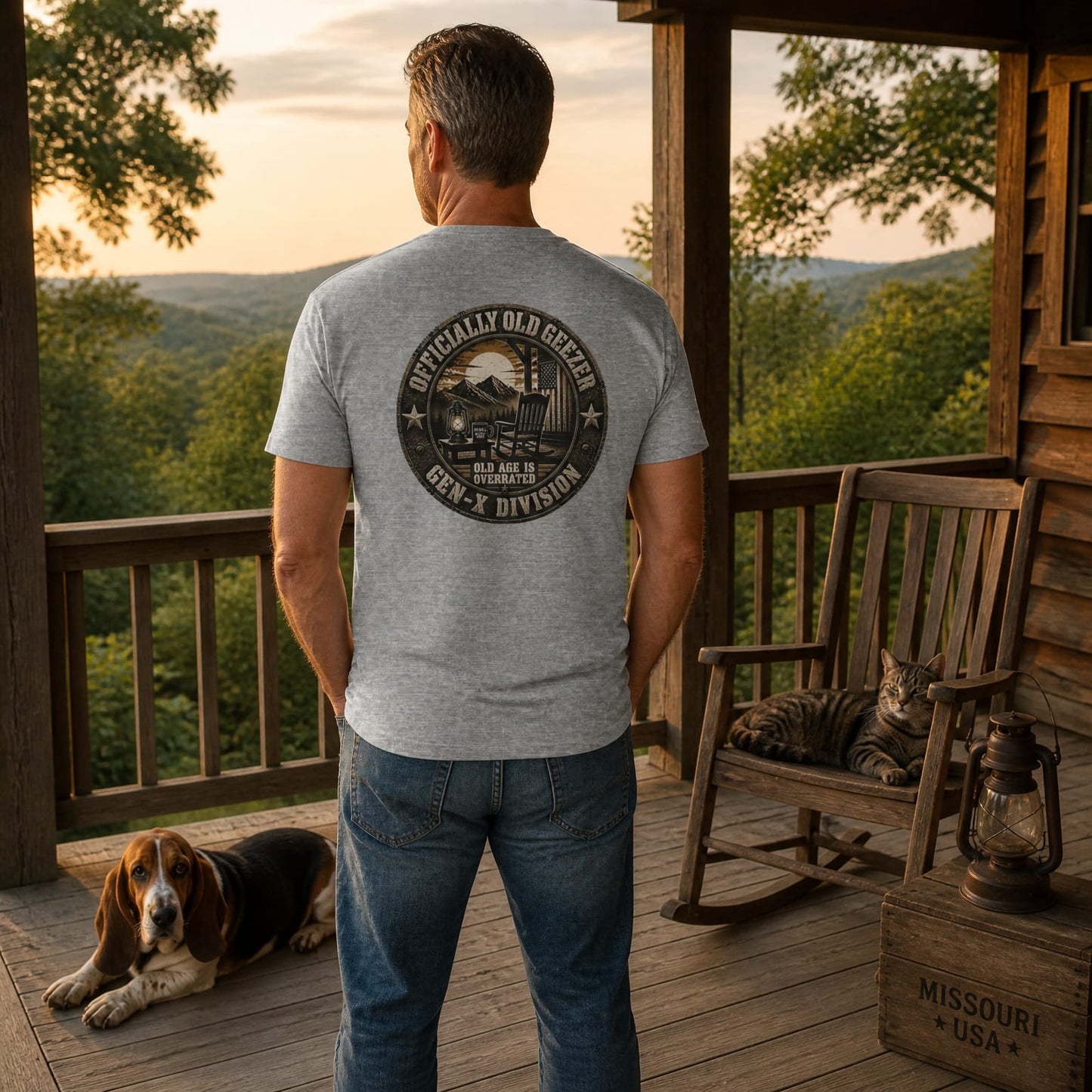 Officially Old Geezer Tee — 'Old Age Is Overrated' Vintage Camping Shirt (Gen‑X Division)