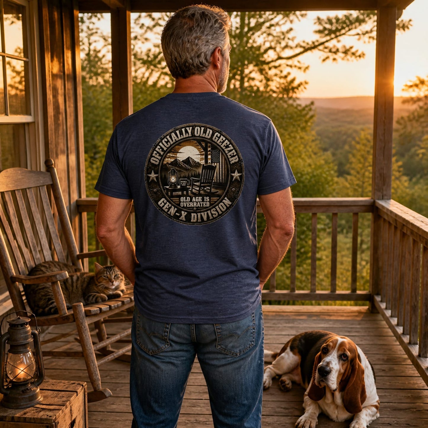 Officially Old Geezer Tee — 'Old Age Is Overrated' Vintage Camping Shirt (Gen‑X Division)