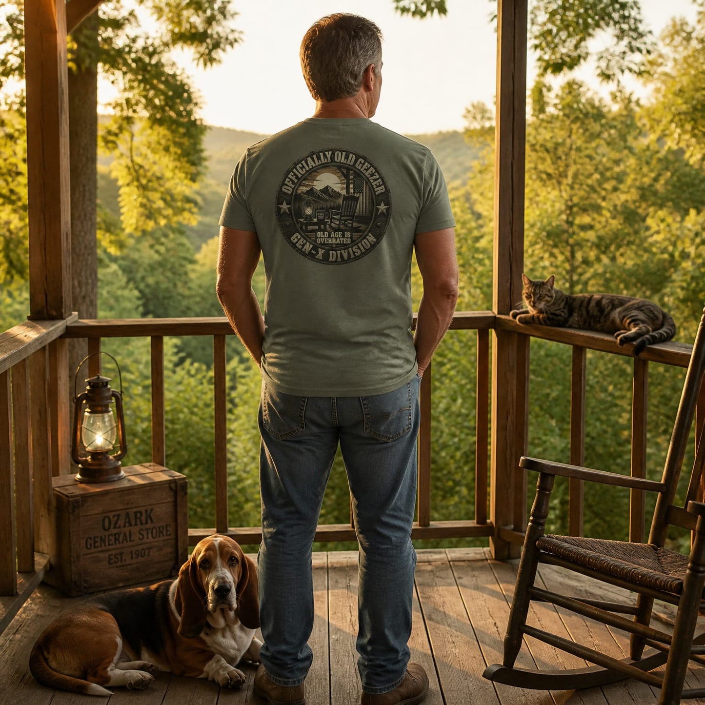 Officially Old Geezer Tee — 'Old Age Is Overrated' Vintage Camping Shirt (Gen‑X Division)