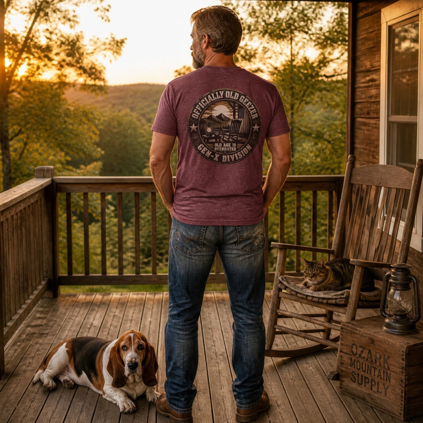 Officially Old Geezer Tee — 'Old Age Is Overrated' Vintage Camping Shirt (Gen‑X Division)
