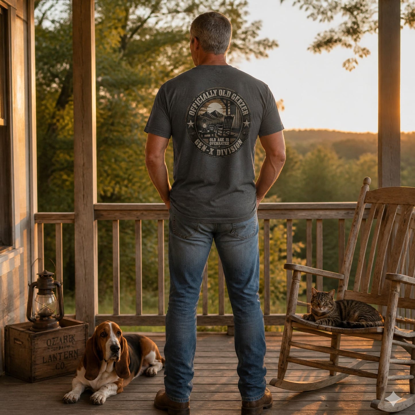 Officially Old Geezer Tee — 'Old Age Is Overrated' Vintage Camping Shirt (Gen‑X Division)