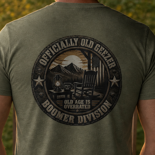 Officially Old Geezer Tee — 'Old Age Is Overrated' T-Shirt (BOOMer Division)