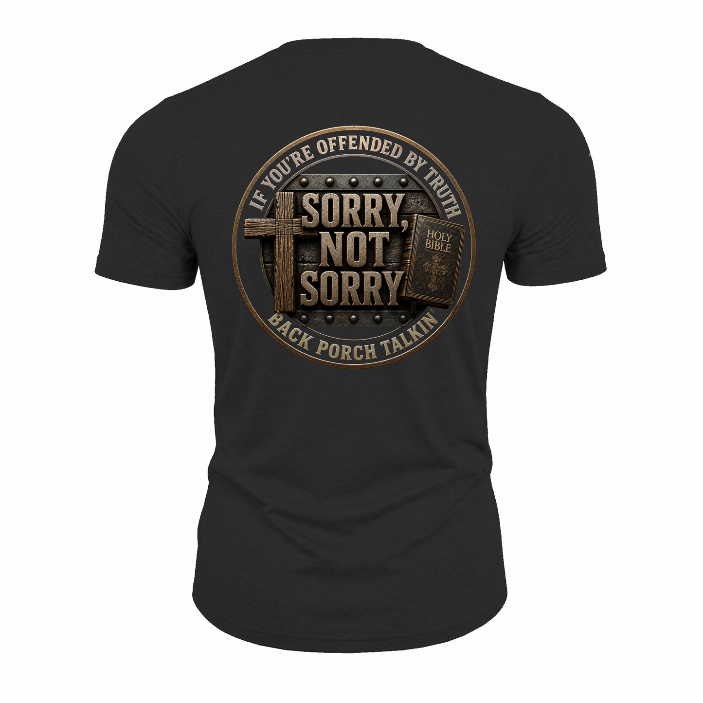 Sorry Not Sorry Faith Emblem Tee | Heavyweight Back Print Graphic