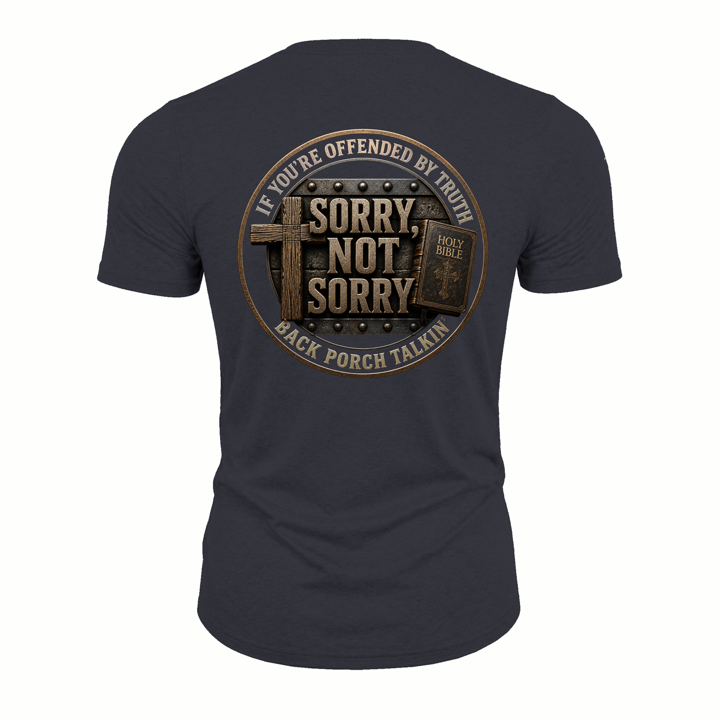 Sorry Not Sorry Faith Emblem Tee | Heavyweight Back Print Graphic