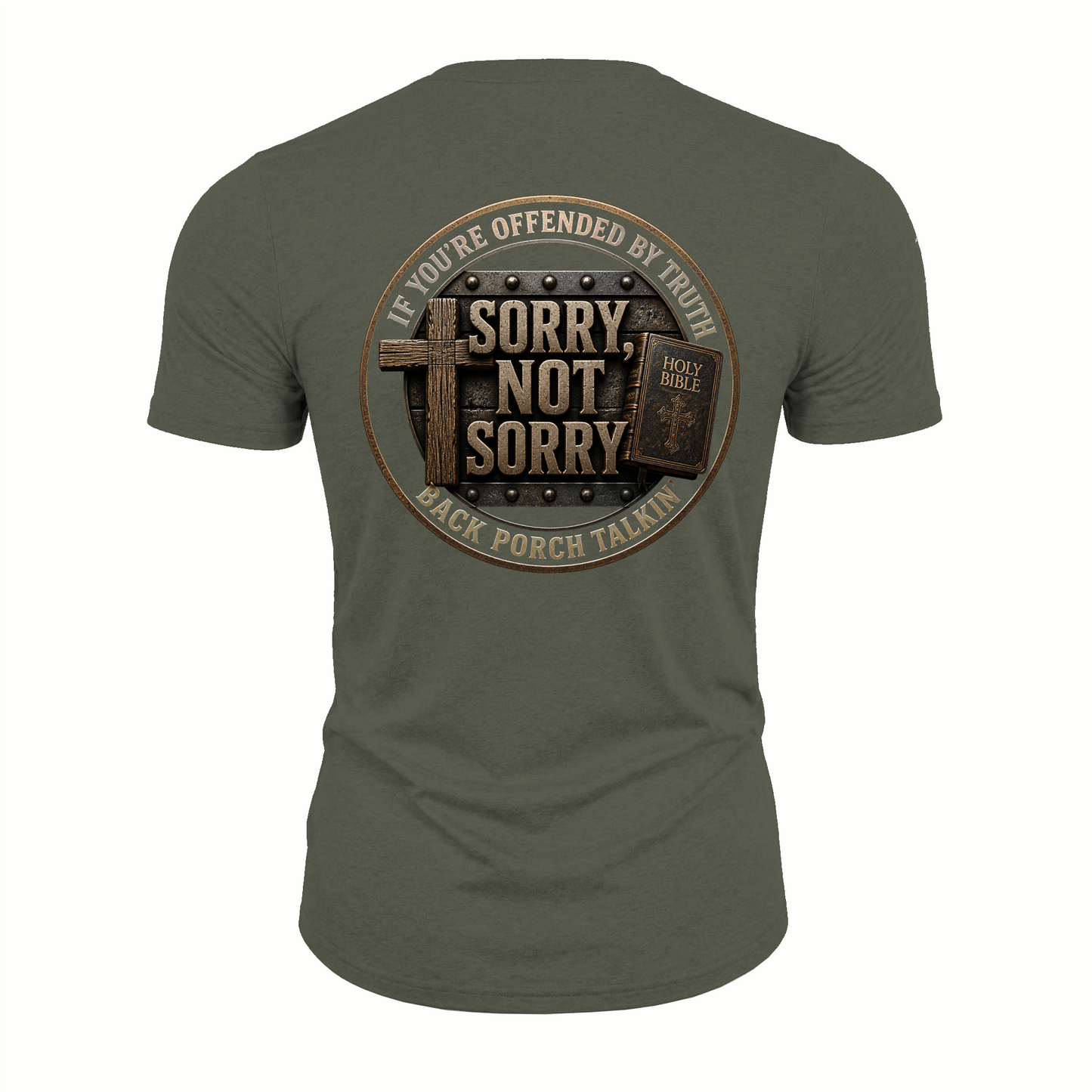 Sorry Not Sorry Faith Emblem Tee | Heavyweight Back Print Graphic