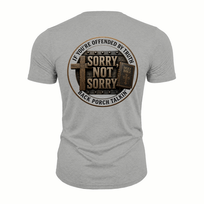 Sorry Not Sorry Faith Emblem Tee | Heavyweight Back Print Graphic