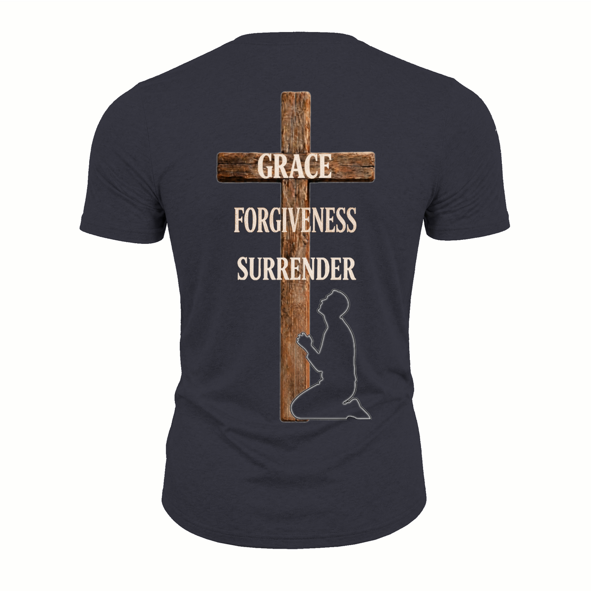 Grace Forgiveness Surrender Cross T-Shirt | Christian Faith Tee | Mens