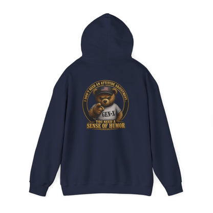 "You Need a Sense of Humor" Gen-X Bear Hoodie — Funny Retro Graphic Hoodie
