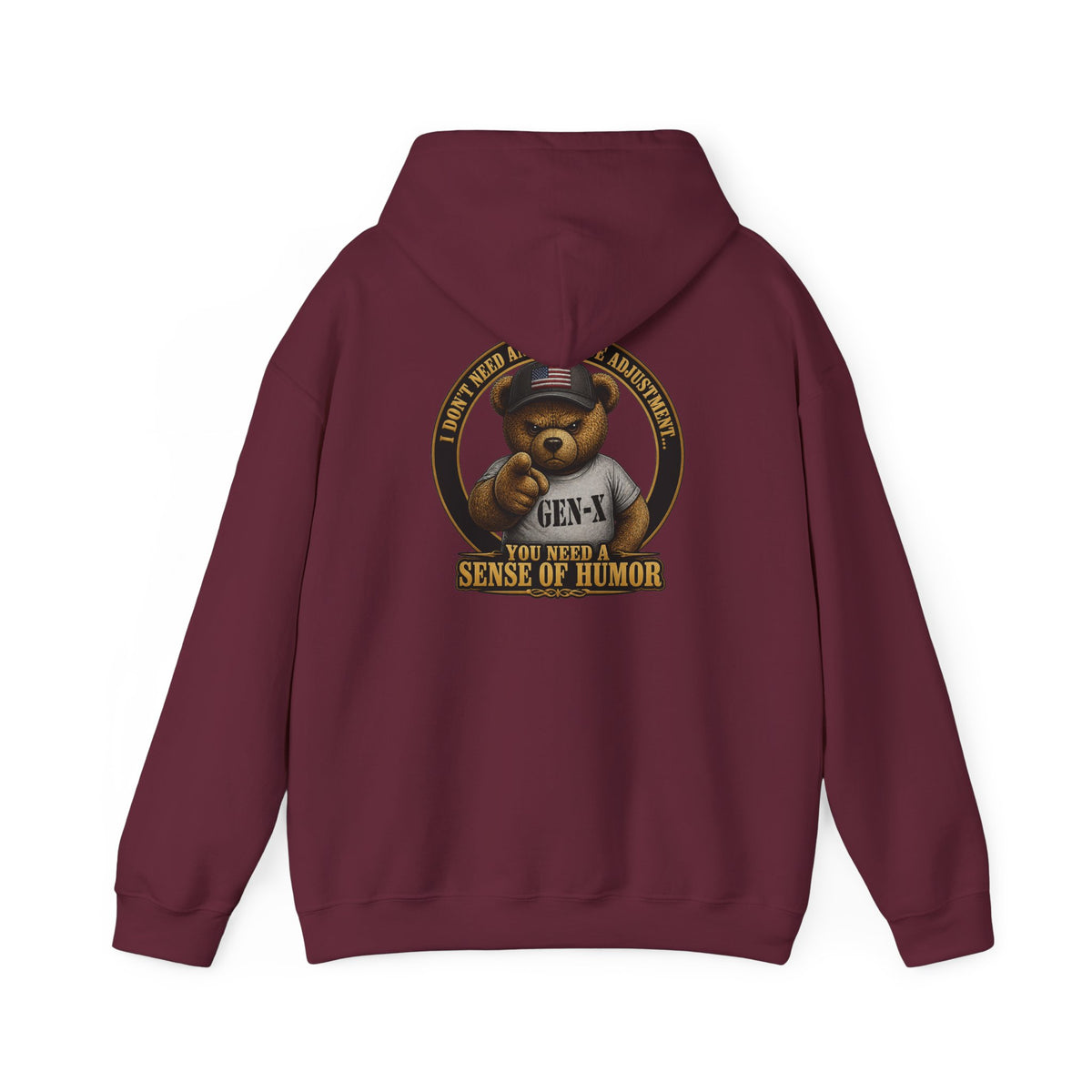 "You Need a Sense of Humor" Gen-X Bear Hoodie — Funny Retro Graphic Hoodie