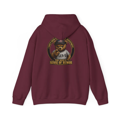 "You Need a Sense of Humor" Gen-X Bear Hoodie — Funny Retro Graphic Hoodie
