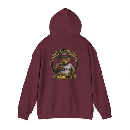 "You Need a Sense of Humor" Gen-X Bear Hoodie — Funny Retro Graphic Hoodie
