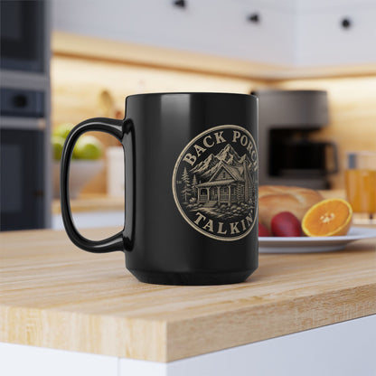 Gen-X : Vintage Logo Black Coffee Mug – Retro Porch Design (11oz/15oz)
