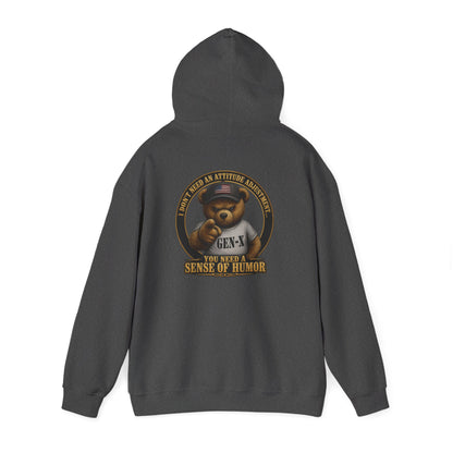 "You Need a Sense of Humor" Gen-X Bear Hoodie — Funny Retro Graphic Hoodie