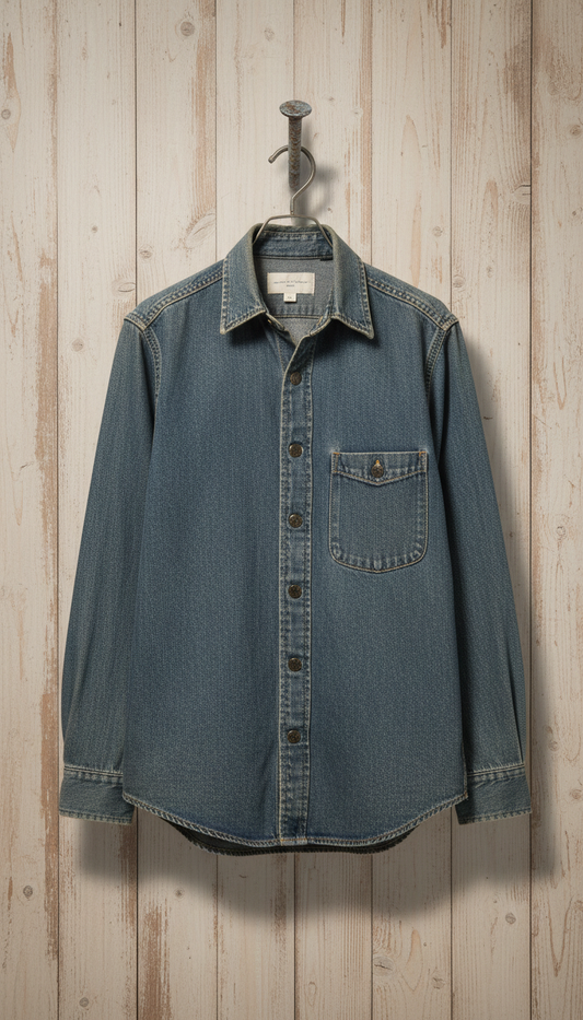 Denim Work Shirt with Triple Stitching